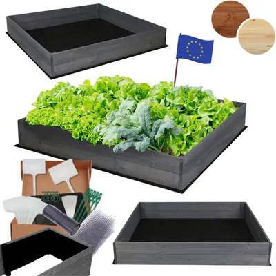 Produktbild von MODO24 Hochbeet Holz, Pflanzkasten, Massivholz, Kiefer, Kräuterbeet, Blumenkasten, Garten, Terrasse, 18x93x80 cm, Grau, ZP06