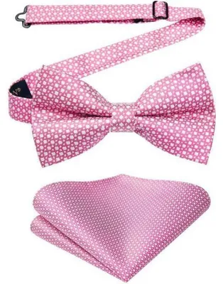 Produktbild von Herren Fliege mit Einstecktuch Set Rosa Vorgebunden Polyester Geschenkbox