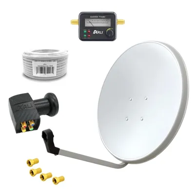 Produktbild von ARLI 60 cm HD Sat Anlage Weiss mit Quad LNB Satfinder 50 m Koaxialkabel und 4x F-Stecker vergoldet - 4 Teilnehmer