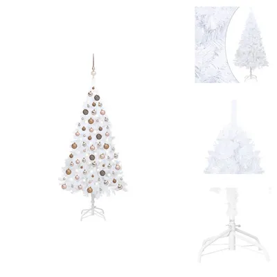 Image de vidaXL Sapin de Noël artificiel avec éclairage & boules blanc 120 cm - Sapins de Noël