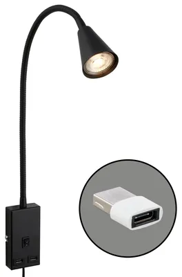 Productafbeelding van Briloner Justra leeslamp, verstelbaar, met 2 USB-poorten, werkt op netstroom, zwart, 48,5 x 6 x 42,5 cm