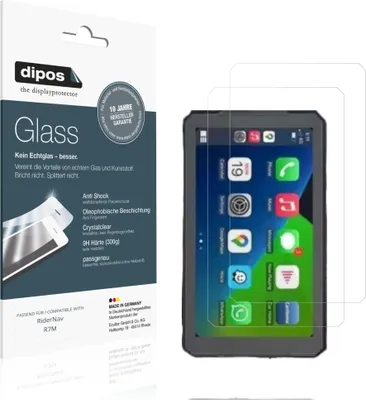 Produktbild von 2x Schutzfolie für RiderNav R7M - Anti-Shock 9H Folie dipos Glass Kunststoffglas