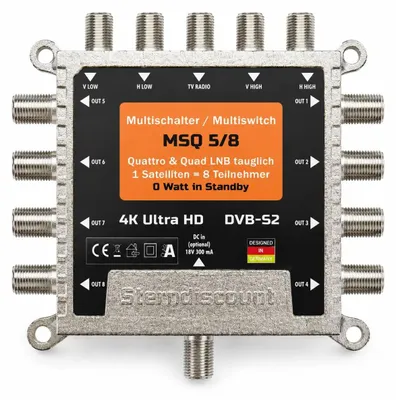 Produktbild von MSQ 5/8 SAT-Multischalter – für 8 Teilnehmer, 1 Satellit, 0 Watt Standby, Satelliten Multiswitch Verteiler, Quad & Quattro LNB tauglich