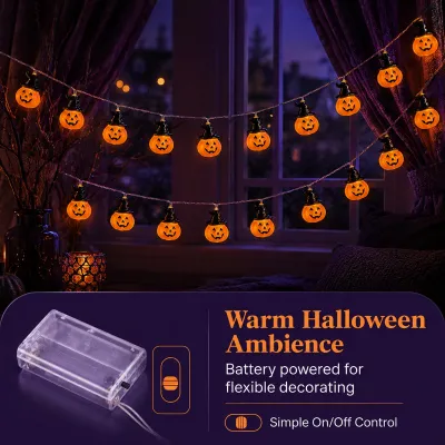 Halloween-Lichterkette 3 m, 20 Kürbis-LEDs, warmweiß, IP65