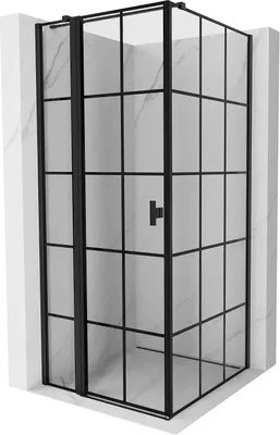 Produktbild von Mexen Mist T Duschkabine schwenkbar links 100 x 100 cm, schwarzes Gitter, schwarz - 8A4T-100-100-70-77-L