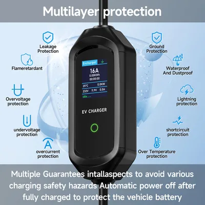 Image de Chargeur portable pour véhicule électrique, 3,6 kW - Câble Type 2 de 5 mètres - Borne de recharge monophasée - Pour voitures électriques