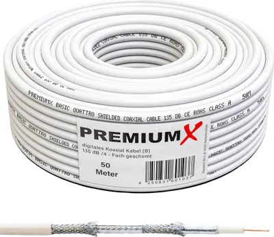 Produktbild von PremiumX 50m BASIC Koaxialkabel 135dB 4-fach CCS SAT Kabel Antennenkabel