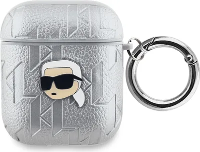 Produktbild von Karl Lagerfeld, Etui für AirPods 1/2 mit Karl Head Monogramm Prägung, Silber