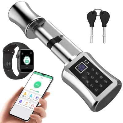 Zdjęcie produktu dla Cylinder zamka o długości 75 mm (37,5/37,5) z aplikacją Bluetooth, czytnikiem linii papilarnych i kluczem awaryjnym
