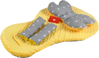 Produktbild von BABYLUX Kinderwagen 3 TLG SITZAUFLAGE Kissen Gurtschoner f. Buggy Autoschale Einlage 6. Gelb + Sterne