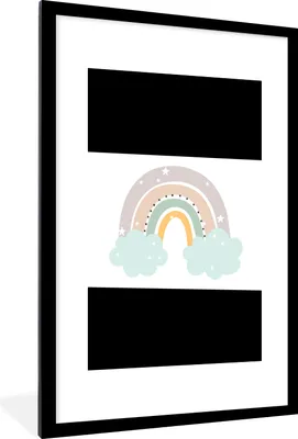 Produktbild von MuchoWow® Gerahmtes Poster Regenbogen - Sterne - Punkte - Wolken - Kinder 90x60 cm - Poster mit Schwarzem Bilderrahmen Wandposter Rahmen Foto Bilder - Wanddekoration - Fotos