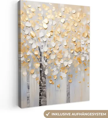 Produktbild von MuchoWow® - Leinwandbilder - Bäume - Aquarell - Kunst - Natur, Wandbild, Wanddeko Bilder Wohnzimmer, 60x80 cm