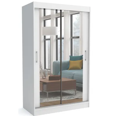 Produktbild von Schwebetürenschrank David in Weiß – Moderner Kleiderschrank für Schlafzimmer und Wohnzimmer, 100 cm breit