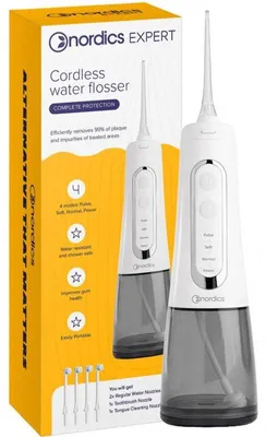 Obrázek produktu pro Zubní vodní sprcha Nordics Expert EA139W, 300 ml, 5 režimů, 5 proudů vzduchu, IPX7, 360° nástavec, USB-C, bílá