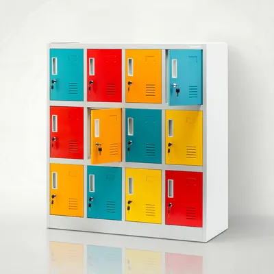 Produktbild von Schließfachschrank 4B3A Werfachschrank Fächerschrank Umkleideschrank mit 12 Fächern Metall Pulverbeschichtung 120 cm x 110 cm x 45 cm (H x B x T) Farbe: Mehrfarbig