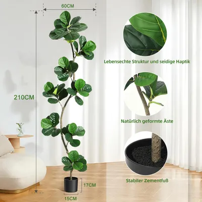 Produktbild von Künstlicher Geigenfeigenbaum - 213 cm - Realistische Blätter - Kunststoff - Mit Topf - Für Innenräume - Bodenaufstellung