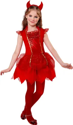 A young girl wearing a devil costume.