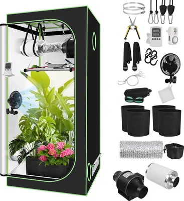 Image de Bettizia Kit de culture complet,serre d'intérieur avec 240W LED spectre complet gradable, filtre carbone, ventilateur, tente de culture, tente de culture,100x100x200