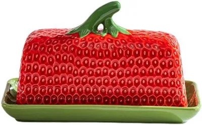 Produktbild von Keramische Aardbeienbotervloot mit Deckel für das Ablagern von Festtagsbutter, 113g.