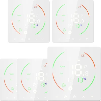 Zdjęcie produktu dla 5x inteligentny termostat cyfrowy do ogrzewania pomieszczeń, podgrzewania wody i ogrzewania podłogowego, programowalny regulator temperatury z wyświetlaczem LCD, termostat ścienny, biały