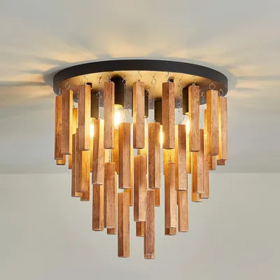Deckenleuchte Boho 40 cm E27 Massivholz Retro für Wohnzimmer