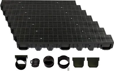 Produktbild von Entwässerungsrinne Höhe 115mm Kunststoff 7m, Längsstabrost, Schwarz