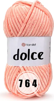 Produktbild von YarnArt Dolce Chenille Garn, Lachs, Farbnummer 764, 120m/100g, Dicke 5-6 mm
