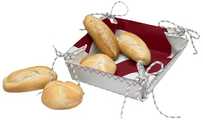 Obrázok produktu pre Plátenný košík na chlieb biely/červený na loď, kempovanie a do domácnosti