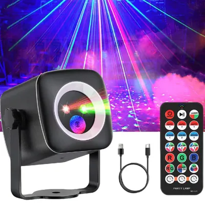 Produktbild von Discolicht Partylicht,Musikgesteuert DJ Disco Lichter mit Fernbedienung Mini tragbare 360°Drehbares RGB Discolichter Bühne Laserlicht USB-Anschluss