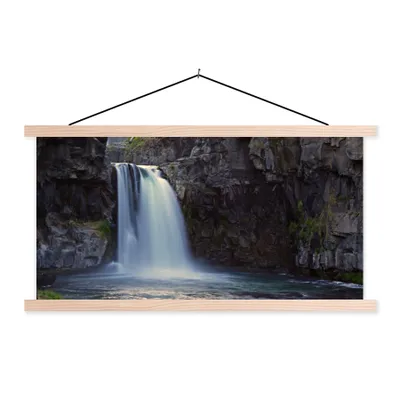 Produktbild von MuchoWow® Textilposter Wasserfall - Wasser - Felsen 60x30 cm mit holzfarbenen Rahmen - Dekoration