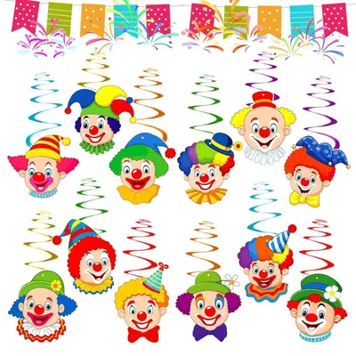 Obrázok produktu pre Girlandy s motívom klauna, 12 kusov, dekorácie na zavesenie, vhodné na karneval, fastnacht, cirkusové oslavy