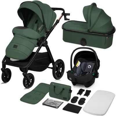 Zdjęcie produktu dla Wózek dziecięcy Lionelo Layla 3 w 1: fotelik samochodowy, gondola i spacerówka do 22 kg, gondola do 9 kg, obrotowe koła zpoliuretan o 360°, daszek XXL – zielony