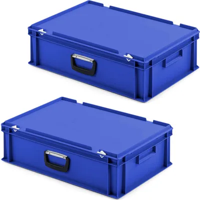 Produktbild von 2 Eurokoffer / Gerätekoffer, stapelbar, LxBxH 600x400x185 mm, PP, blau