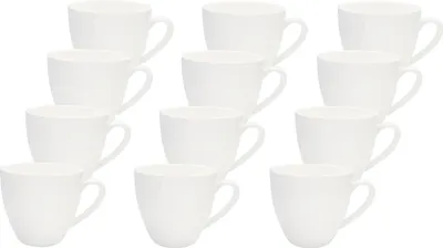 Produktbild von 12 x Kaffeetassen 200ml Keramik Becher Teetasse Farbe weiß stabiler Henkel