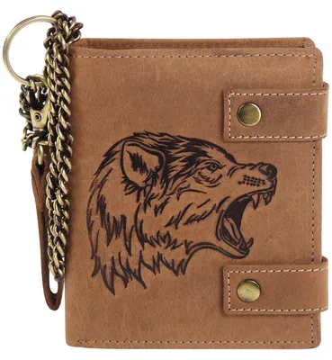 Produktbild von Geldbörse aus hochwertigem Leder + RFID mit Kette Wolf!