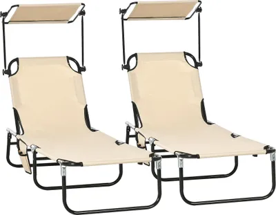 Produktbild von 2er Set Sonnenliege klappbar Gartenliege mit Sonnendach 5-Fach höhenverstellbarer Rückenlehne Braun