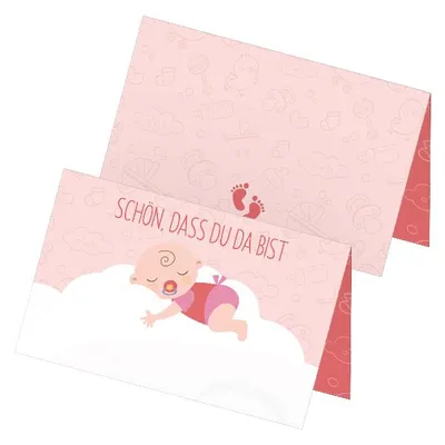 Produktbild von itenga 24x Tischkarten "Baby auf Wolke / Schön dass du da bist" rosa pastell