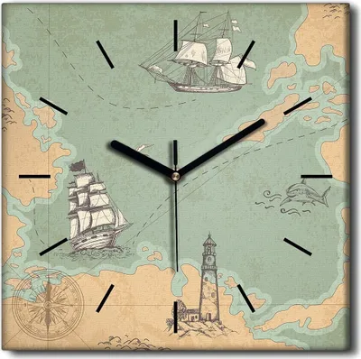 Produktbild von Coloray Uhr auf Leinwand 30x30 cm Wand Uhr Dekoration Wohnzimmer Segeltuch schwarze Hände -Ocean Treasure Map Ship