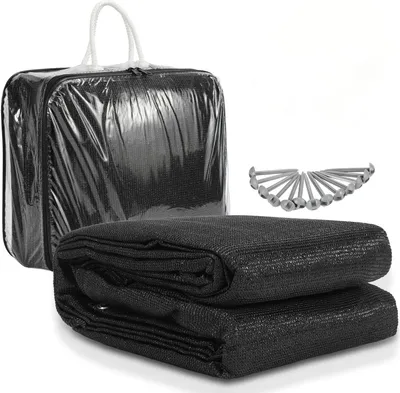 Produktbild von Izrielar Zeltteppich 300x300 cm HDPE Schwarz UV-stabil Atmungsaktiv mit 13 Heringe für Zelt & Caravan & Picknick