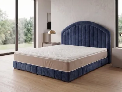 Produktbild von Polsterbett  LEON 2 mit Kopfteil, modernes gepolstertes Bett in 200 x 200 cm Farbe: Dunkelblau