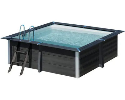 Produktbild von Aufstellpool WPC-Pool-Set Gre eckig 326x326x94 cm inkl. Sandfilteranlage, Skimmer, Leiter, Filtersand & Bodenschutzvlies grau