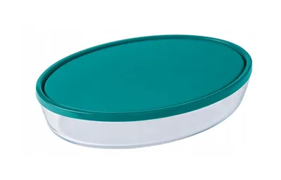 Produktbild von Ovale hitzebeständige Schale mit Deckel 35x24cm XL 3.1l Pyrex Türkis