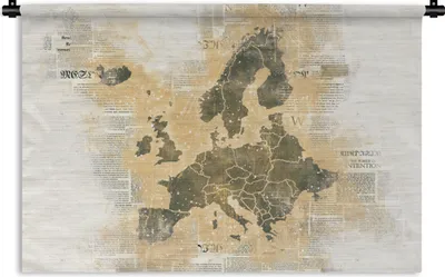 Produktbild von MuchoWow® Wandteppich Wandbehang Karte Europa - Zeitungen - Braun 120x80 cm Tapisserie Dekoration Wandtuch - Wanddekorationen - Wandtücher