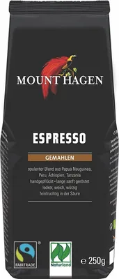 Produktbild von 100 % ARABICA-ESPRESSO-KAFFEE, GEMAHLEN, FAIRTRADE, , 250 g – MOUNT HAGEN