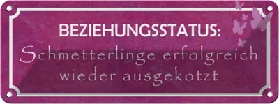 Produktbild von vianmo Blechschild 10x27 cm Beziehungsstatus Schmetterlinge Spruch Zitat