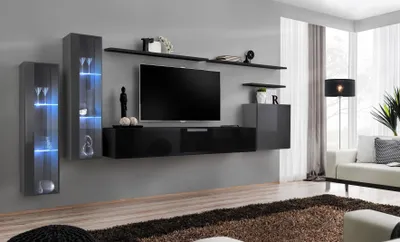 Obrázok produktu pre Dizajnová čierna nástenná skrinka Príborník Nástenná skrinka Televízny stolík Luxusný set