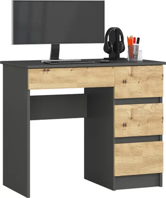 Image de Akord Bureau 3 Tiroirs Droit Gris Graphite Et Chêne Artisan 90X50X77