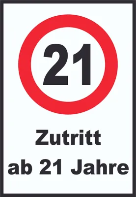 Produktbild von Zutritt ab 21 Jahre Schild A6 Rückseite selbstklebend