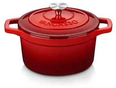 Zdjęcie produktu dla Garnek żeliwny do pieczenia chleba, brytfanna z pokrywką, średnica 20 cm, czerwony, pojemność 2L