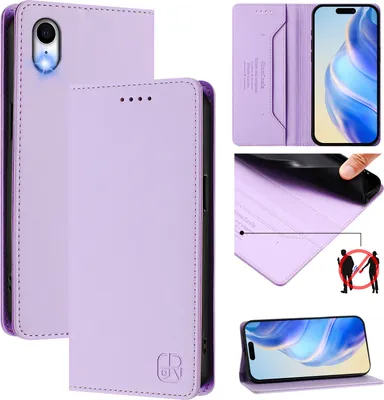 Produktbild von Lederhülle für iPhone XR Hülle Flip Brieftasche Kartenfächern Ständer Schutzhülle Violett